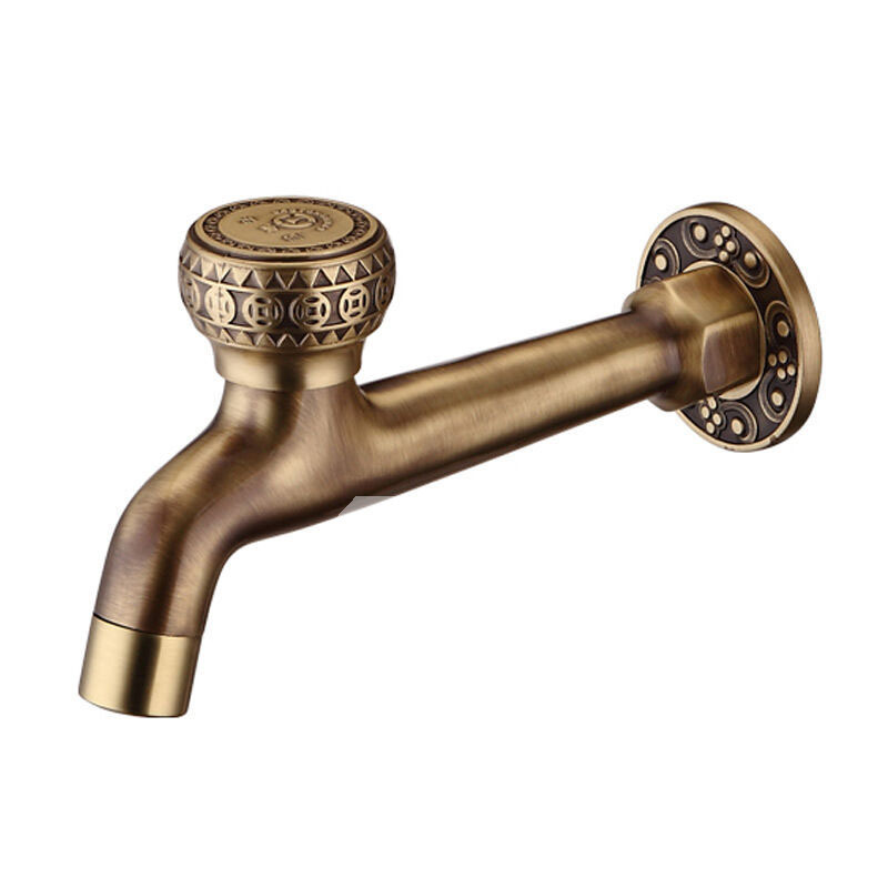 LTJ Antique Brass Outdoor Faucet Luxury Wall Mount Carved Vintage