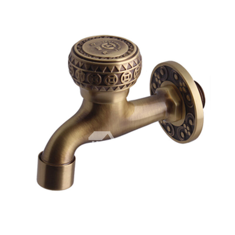 Ltj Antique Brass Outdoor Faucet Luxury Wall Mount Carved Vintage