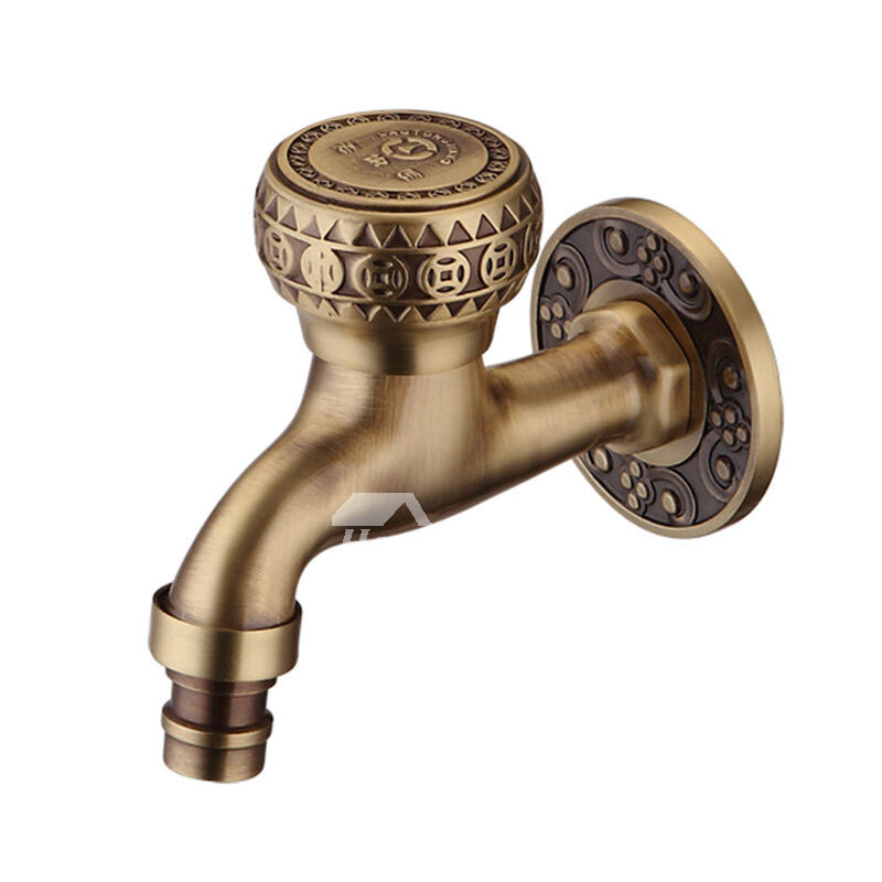 Ltj Antique Brass Outdoor Faucet Luxury Wall Mount Carved Vintage