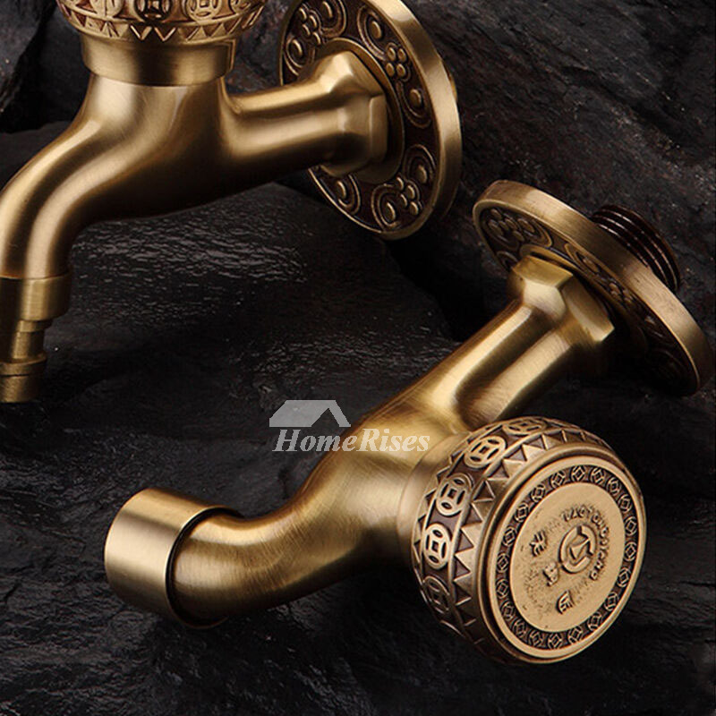 Ltj Antique Brass Outdoor Faucet Luxury Wall Mount Carved Vintage