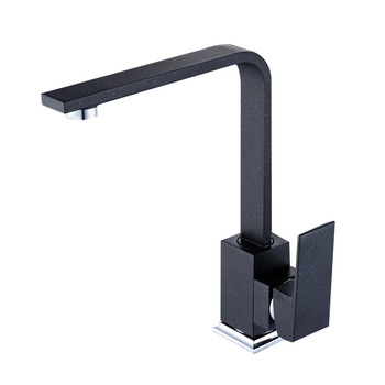 Designer Square One Handle Black Single Hole Kitchen Faucet Rotatable