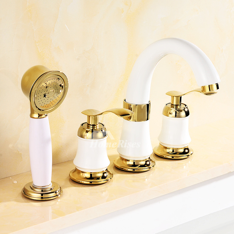 Roman Bathtub Faucet Ceramic Brass Polished Widespread 3 ...