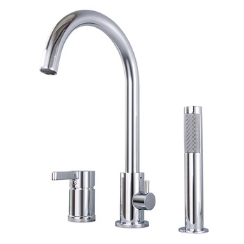 Tub Shower Faucet Silver Brass Chrome 3 Hole Hand Shower Bathroom