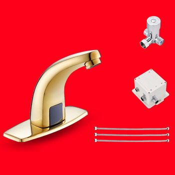 High End Polished Brass Bathroom Faucet Centerset Touchless Battery