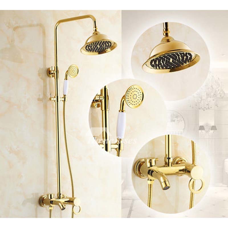 Polished Brass Gold Wall Mount Hand Shower Faucet Filtering Cheap
