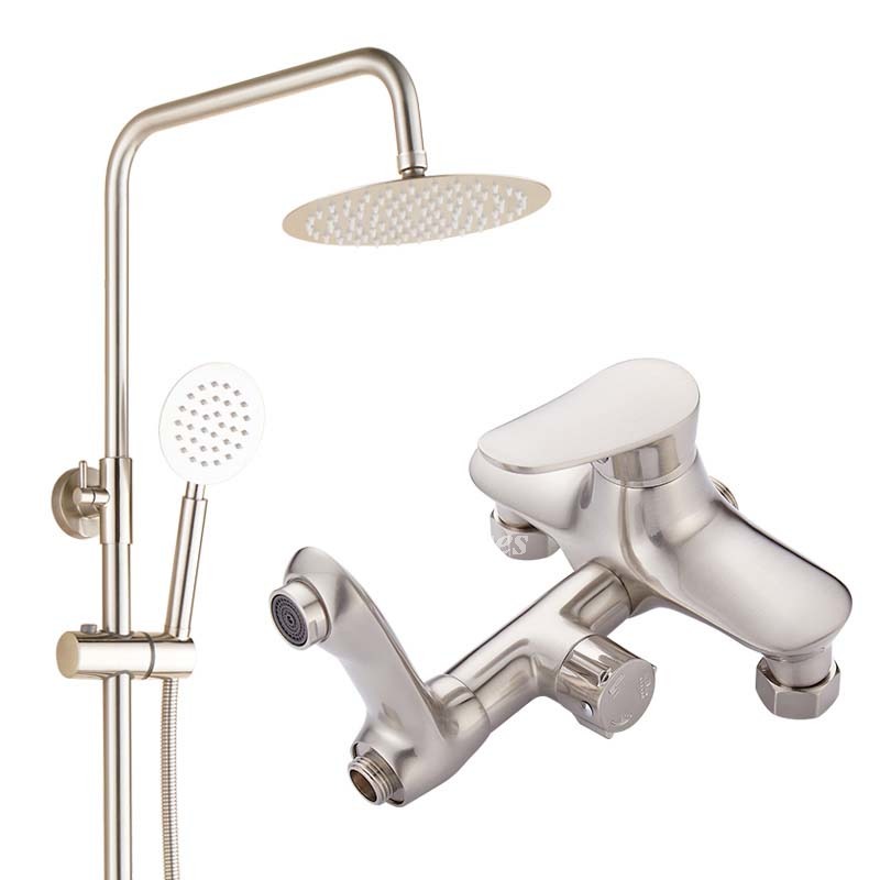 Solid 304 Brass Wall Mount Shower Fixtures Bathroom Silver Brushed