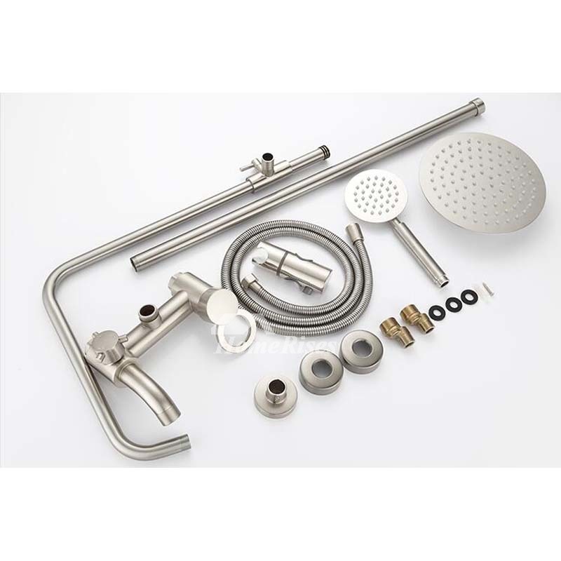 Solid 304 Brass Wall Mount Shower Fixtures Bathroom Silver Brushed