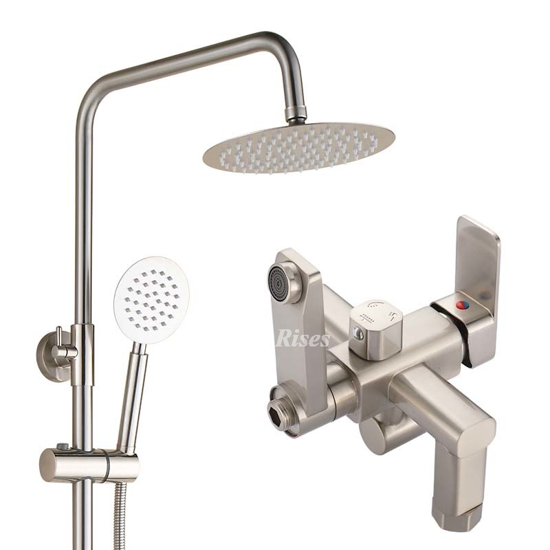 Solid 304 Brass Wall Mount Shower Fixtures Bathroom Silver Brushed