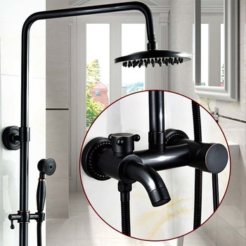 Antique Oil-Rubbed Bronze Wall Mount Black Shower Faucet Modern