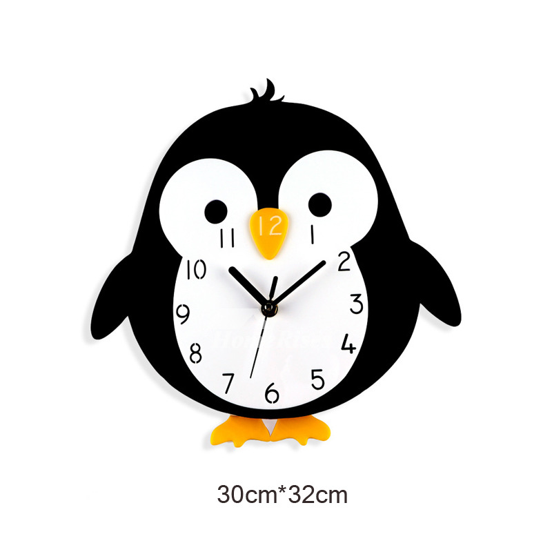 Quiet Wall Clock Cute Funny Novelty Acrylic Silent Penguin Kids Bedroom