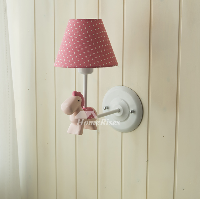 Small Wall Sconces Blue/Pink Horse Kids Nursery Bedroom Fabric Best