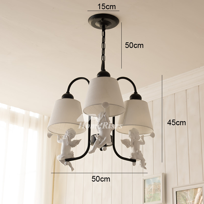 Nursery Chandelier 3 Light Modern White/Black Wrought Iron Fabric Kid