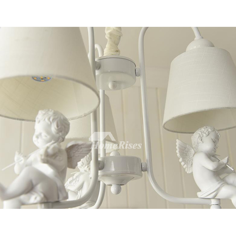 Nursery Chandelier 3 Light Modern White/Black Wrought Iron Fabric Kid