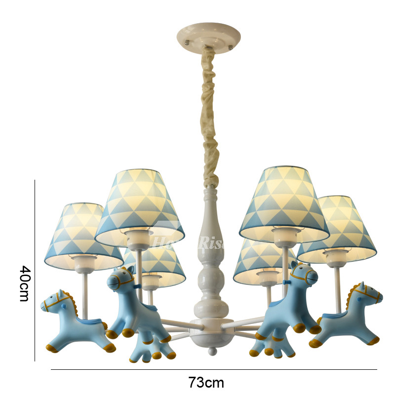 Kids Blue Pink Chandelier 5/6 Light Hanging Wrought Iron Nursery