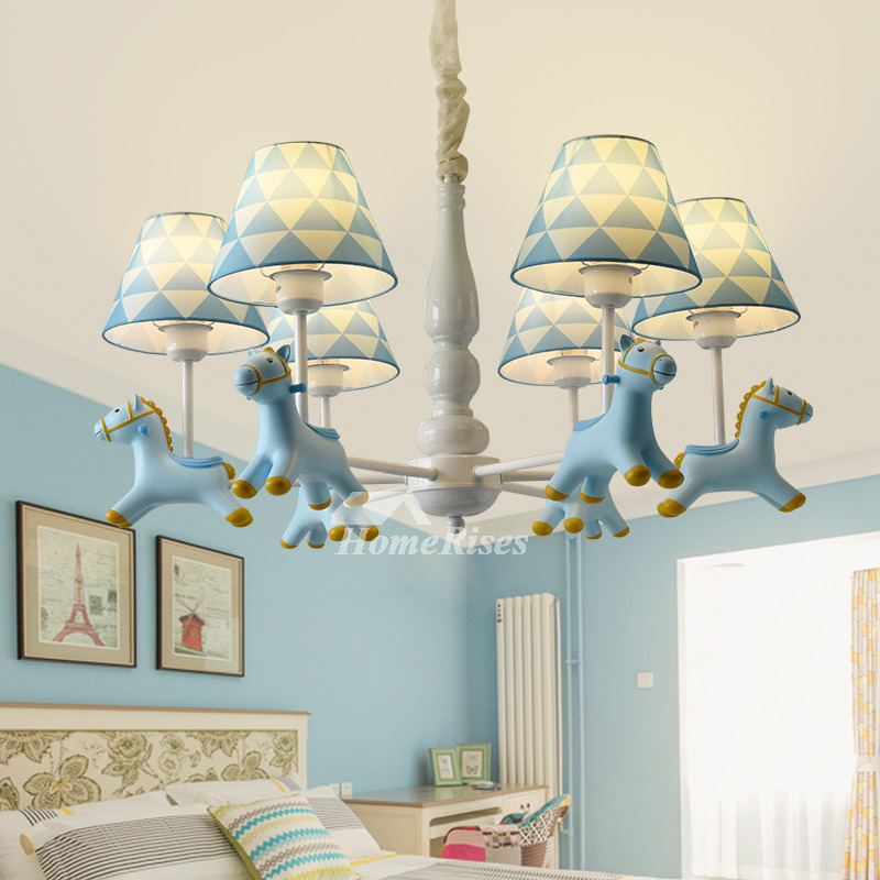 Kids Blue Pink Chandelier 5/6 Light Hanging Wrought Iron Nursery
