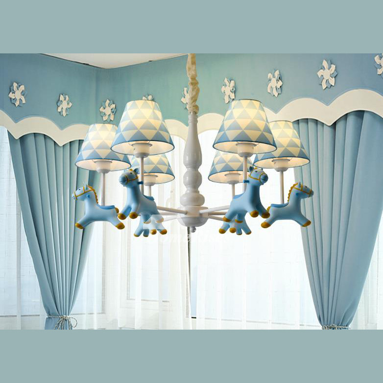 Kids Blue Pink Chandelier 5/6 Light Hanging Wrought Iron Nursery