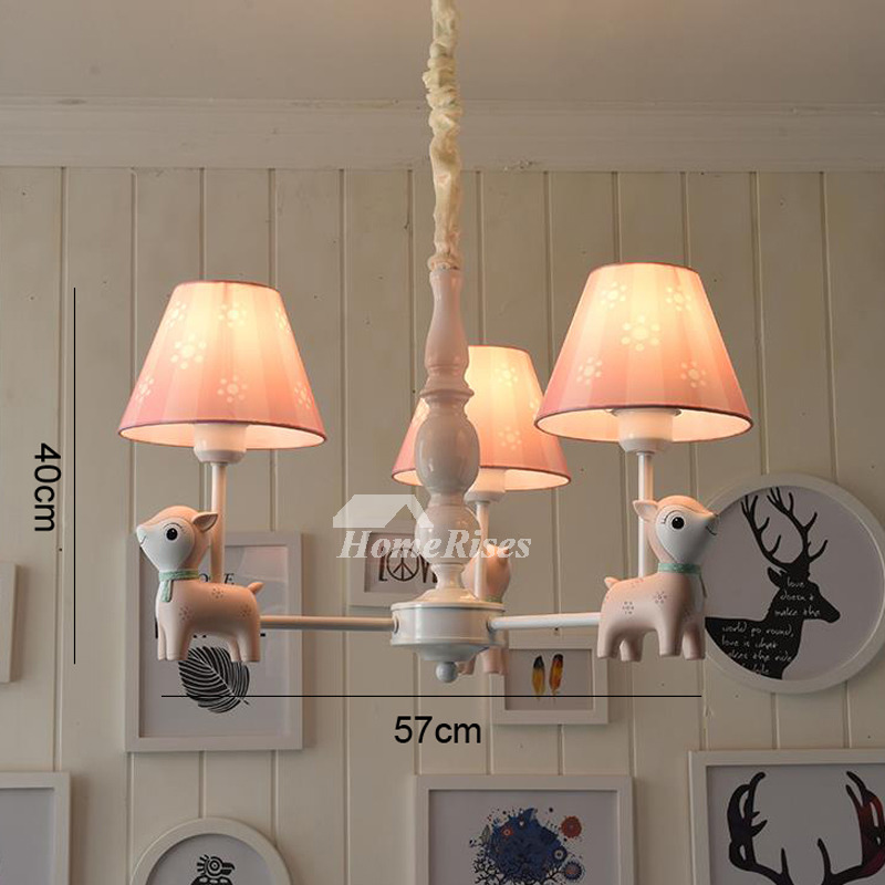 Nursery Chandelier 3/5 Light Kids Hanging Blue/Pink Wrought Iron