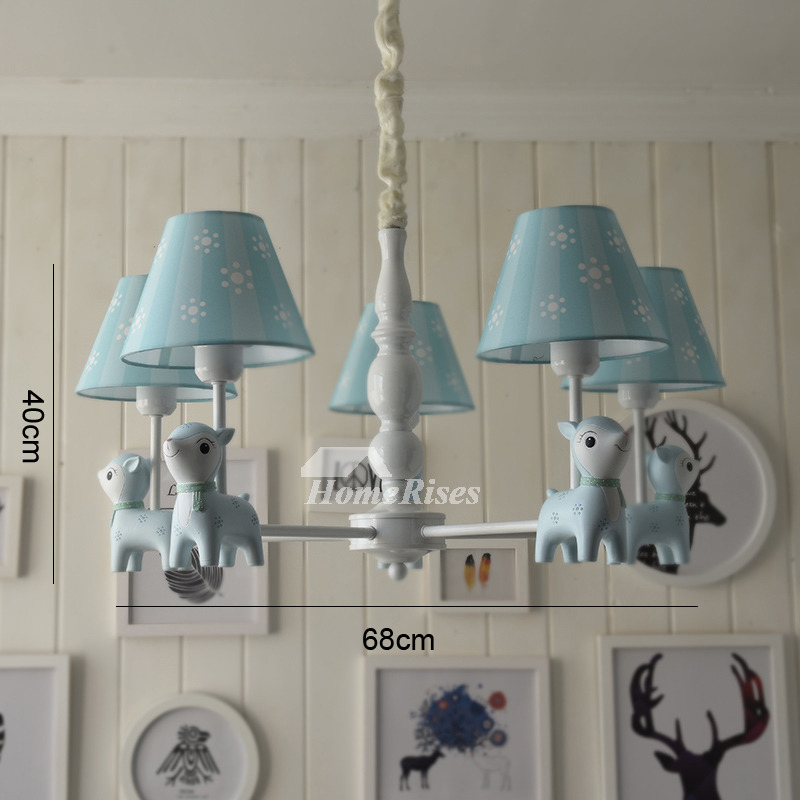 Nursery Chandelier 3/5 Light Kids Hanging Blue/Pink Wrought Iron