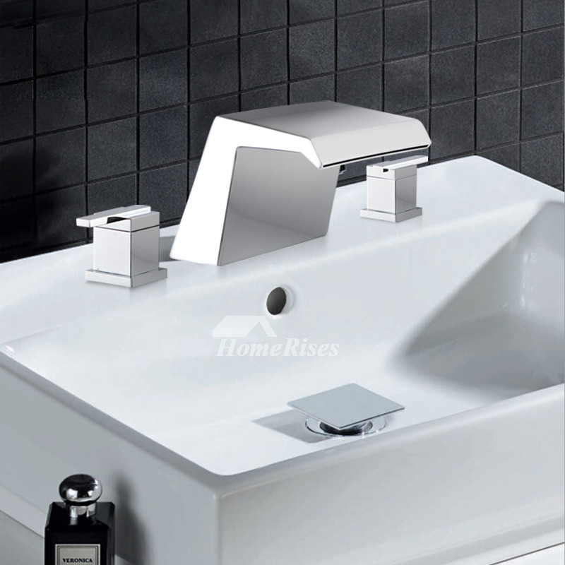 High End Bathroom Faucets 3/2 Hole Widespread Silver Waterfall