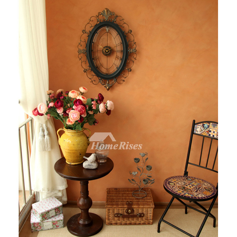 Long Wall Clocks Oval Wrought Iron 18 Inch Large Black Art Deco Skeleton