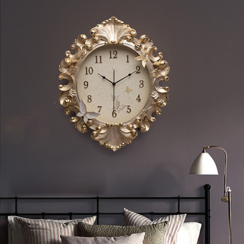 Gold Wall Clock Luxury Resin 18 Inch Large Art Deco Analog Quiet Kitchen
