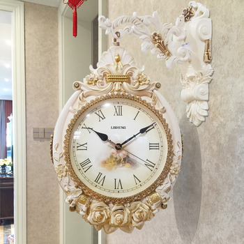 Double Sided Wall Clock 19 Inch Large ABS Plastic Silver Quiet