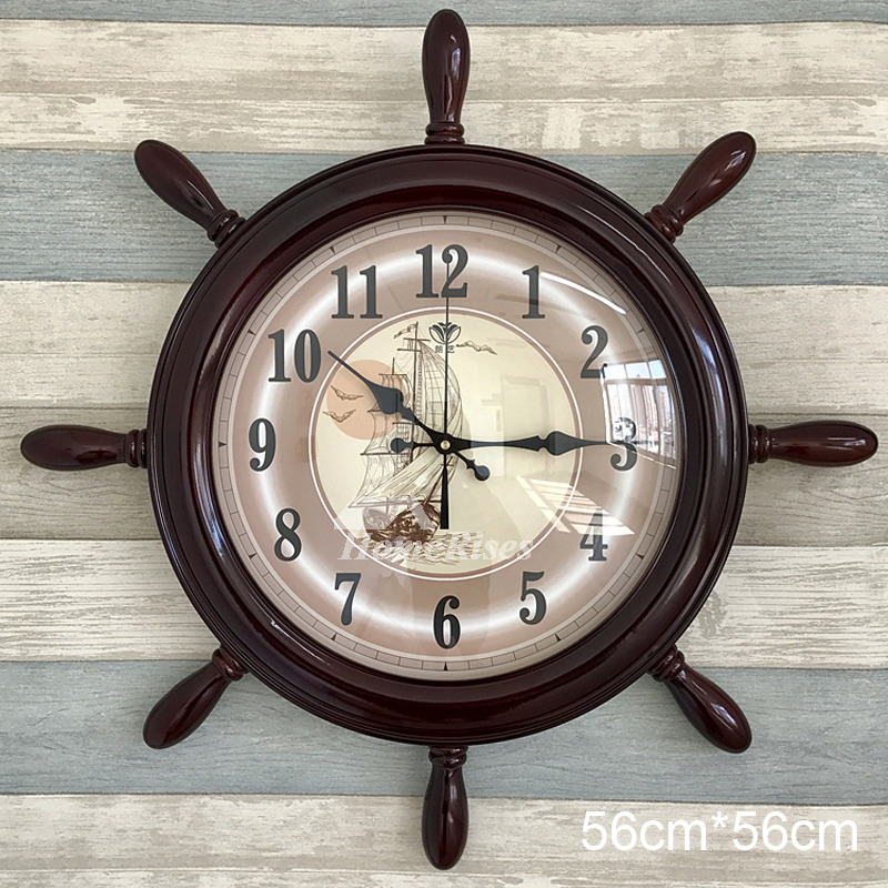 Nautical Wall Clock Brown/White/Blue Kids Beach 22 Inch Oversized