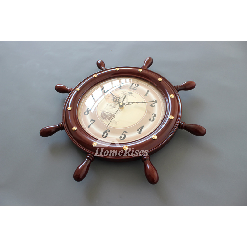 Nautical Wall Clock Brown/White/Blue Kids Beach 22 Inch Oversized