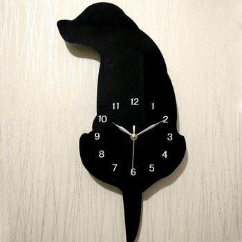 Kids Funny Wall Clocks Black/Colorful Dog Decorative Quiet Pendulum