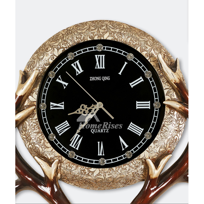 Art Deco Wall Clock Resin Glass Antler Gold/Silver/Blue Living Room