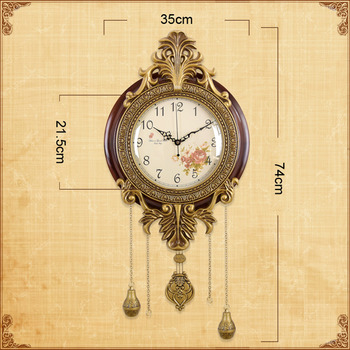 Wooden Round Wall Clock 14 Inch Metal Pendulum Quiet Brown/White