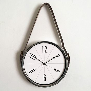 Round Wall Clock Hanging Leather Metal Decorative 12 Inch Unusual