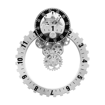 Gear Wall Clock Mechanical White/Black Plastic Metal Cool Large