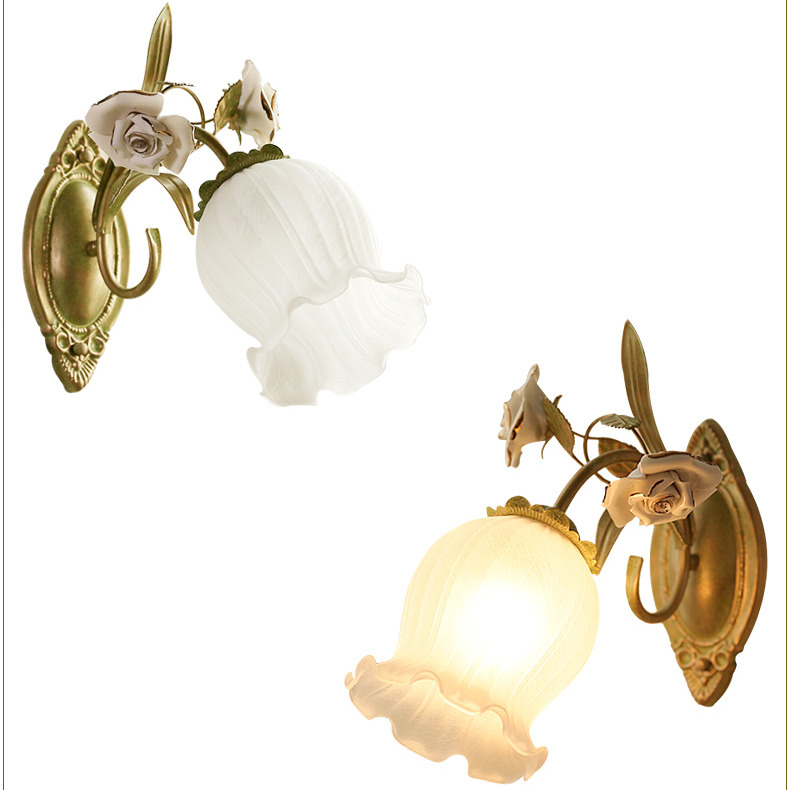 Decorative Wall Sconces Flower Wrought Iron Glass Lighting Bathroom