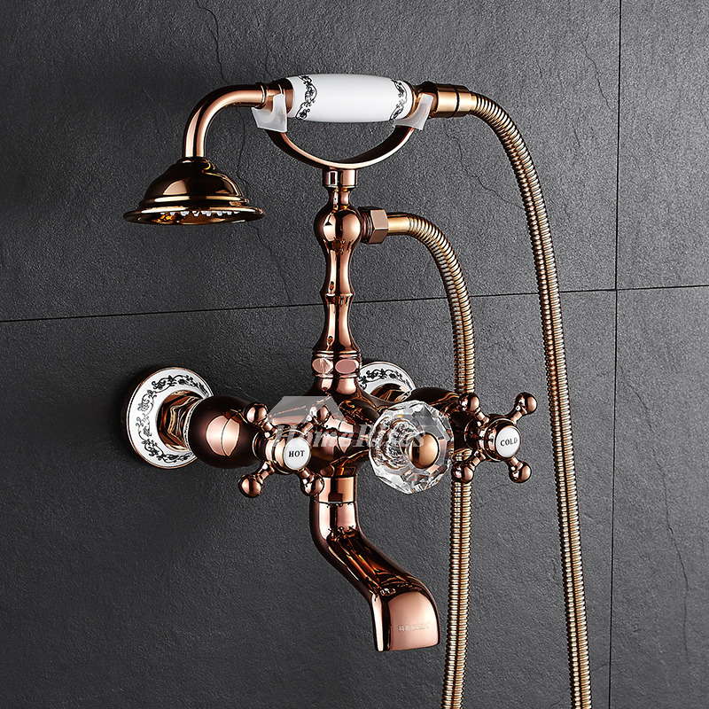 Clawfoot Wall Mount Tub Faucet Rose Gold Two Handle Bathroom Luxury