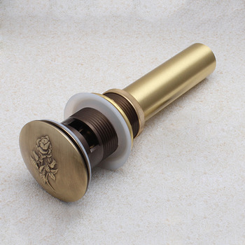 LTJ Carved Antique Brass Bathroom Sink Drain Pop-Up 