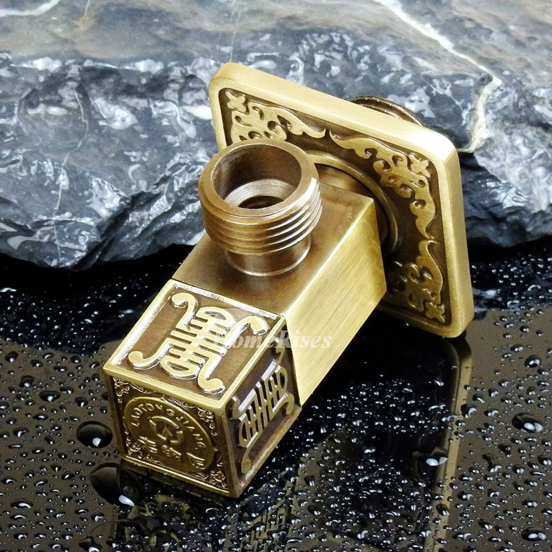 LTJ Luxury Carved Vintage Faucet Valve Antique Brass Stop Toilet LTJ Luxury Carved Vintage Faucet Valve Antique Brass Stop Toilet