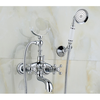 Garden Tub Faucet Clawfoot Wall Mount 2 Handle Cross Silver Chrome