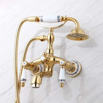 Deck/Wall Mount Tub Faucet Polished Brass Chrome Clawfoot Gold