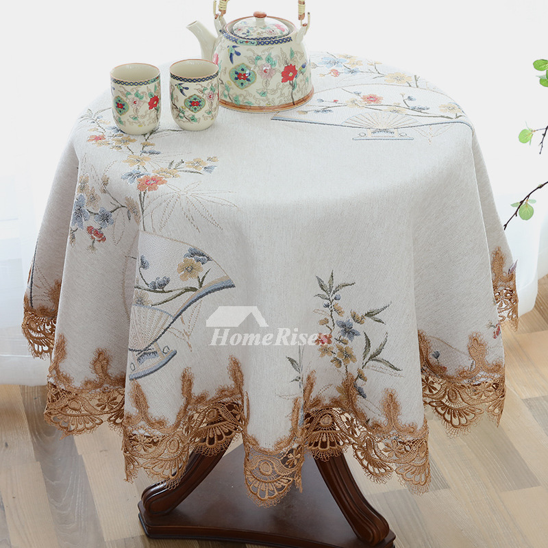 Discount Tablecloths Round Polyester Embroidered Blue/White/Purple