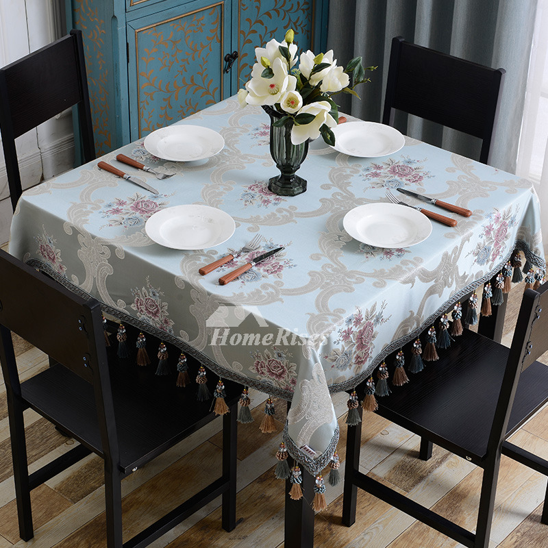Tablecloths For Sale Square Blue/Cream Polyester Discount Dining