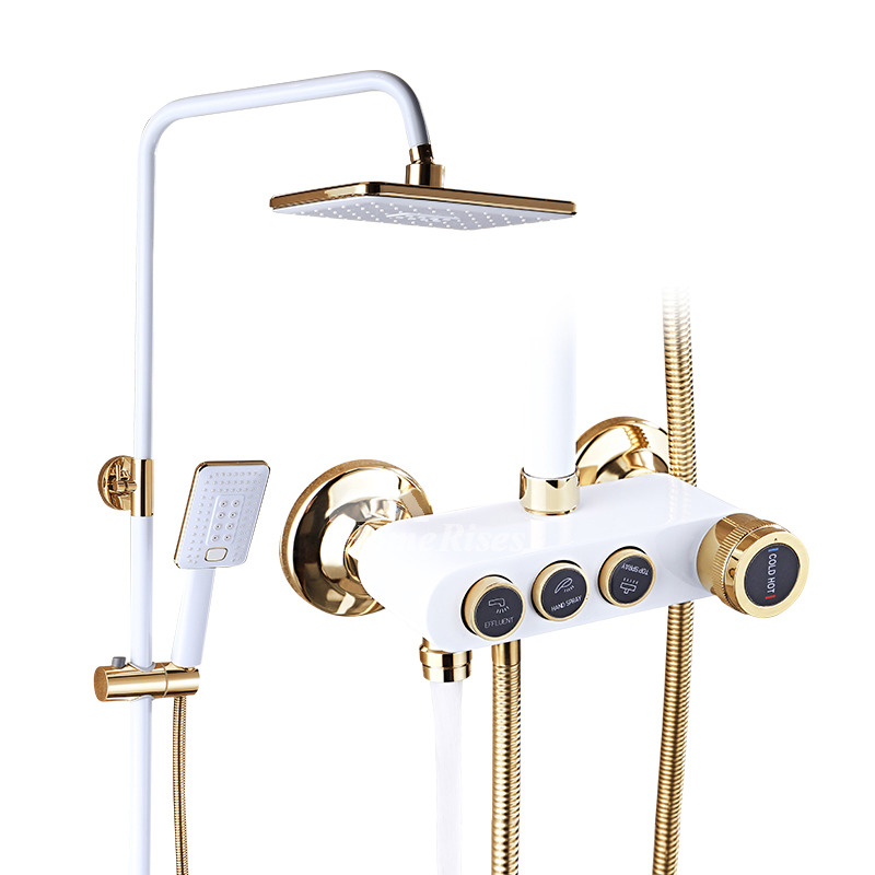 Thermostatic Shower Faucet White/Black Square Sidespray Brass