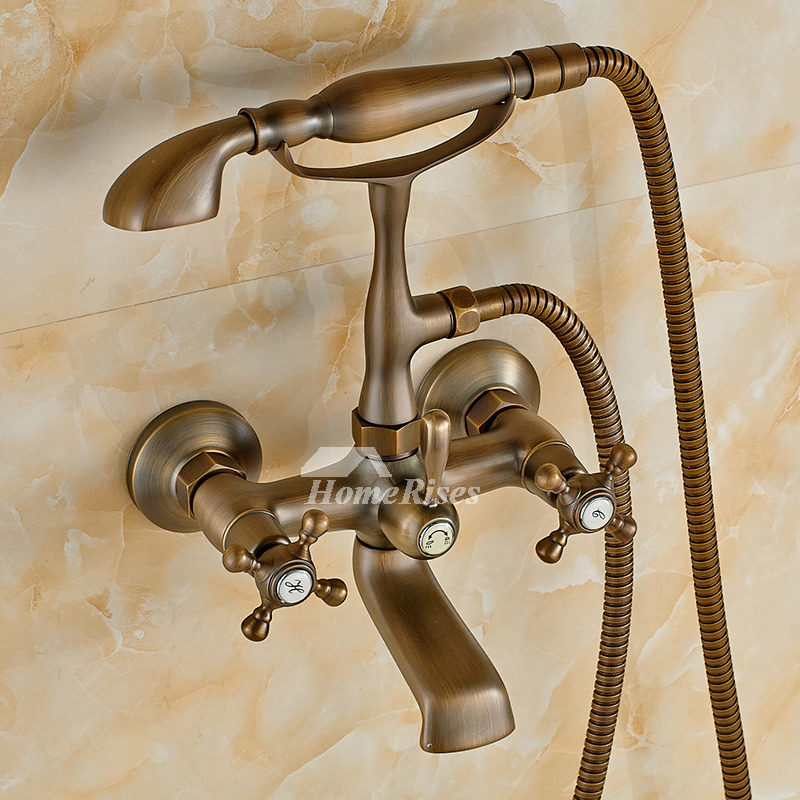 Gotonovo Polished Chrome Wall Mount Clawfoot Tub Faucet Set With Hand Shower – 2-Handle Cross Style