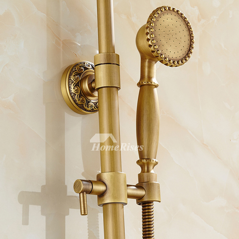 Outdoor Shower Fixtures 2 Handle Wall Mount Antique Brass Bathroom