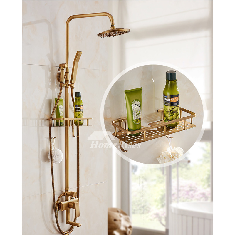 Antique Brass Tone Metal Wire Bathroom Shower Caddy Wall Mounted Stora –  MyGift