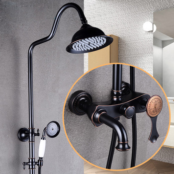 Rain Shower System Wall Mount Brass Fixture Oil-Rubbed Bronze Black