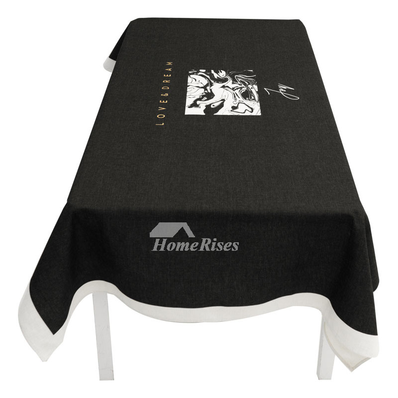 Fashion Rectangle Tablecloth Black/White Square Printed Cotton Linen