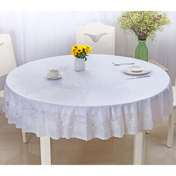 White Tablecloth Round 70 Inch Gold/Coffee PVC Waterproof 