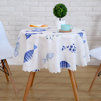 Blue Tablecloth Pink/Purple Polyester Round 70 Inch Printed Designer