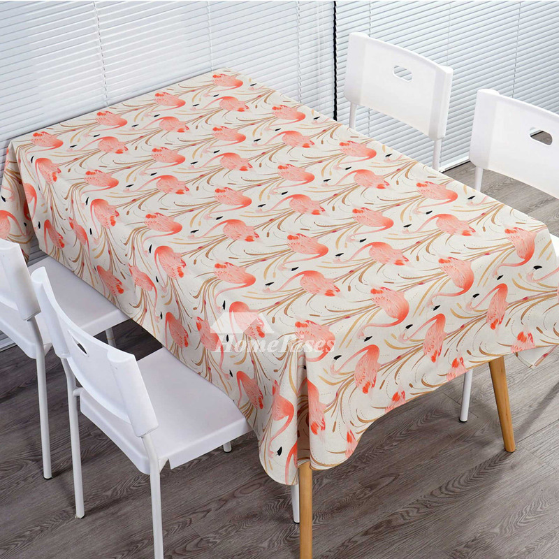 Floral Tablecloth Cotton/Linen Oblong Pink/Green Wholesale For Sale